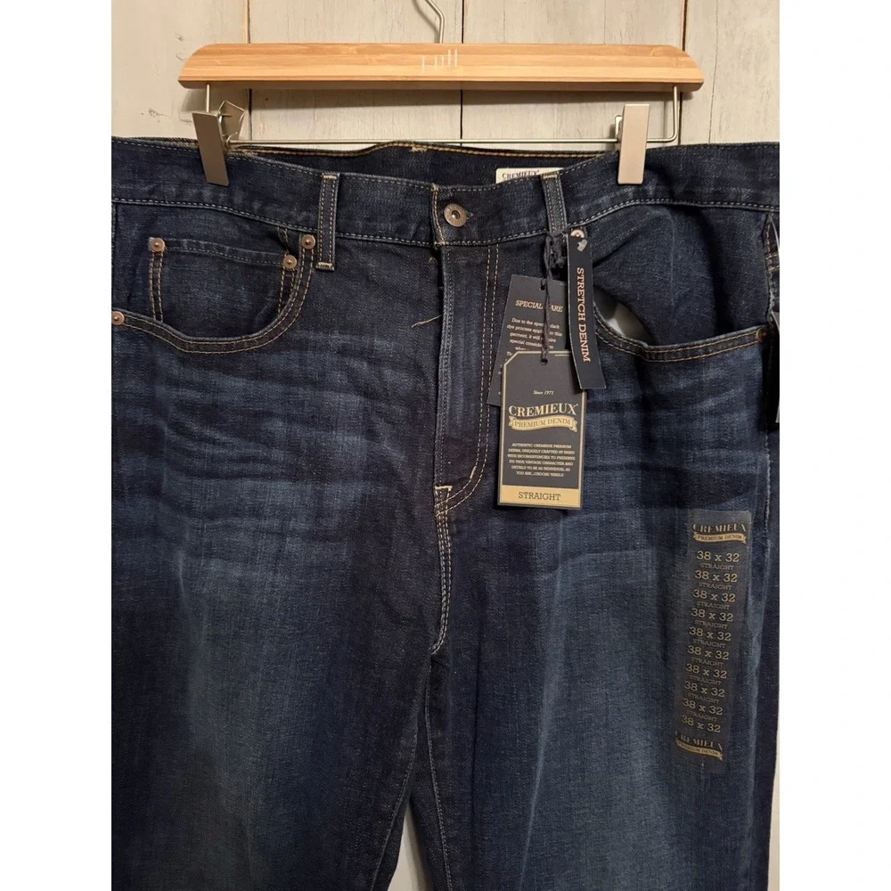 NWT Cremieux Premium Denim Jeans Men's Sz 38X32 Slim Straight Med Wash Stretch